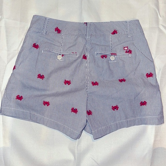 Crown & Ivy Caroline Embroidered Crab Striped Shorts Womens Sz 4 Coastal Beachy - Picture 2 of 4